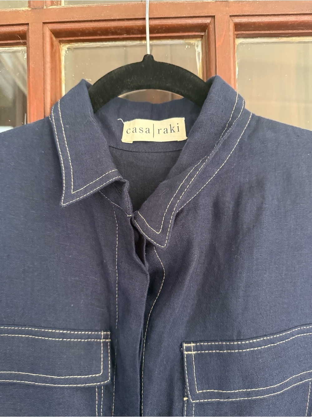 Casa Raki Linen Button Front Jumpsuit in Navy